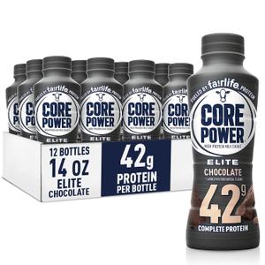 Core Power Elite High Protein Shake, Chocolate, 42g Bottle, 14oz, 12 Pack (EXP 11/16/26)