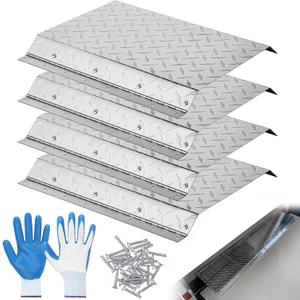 Gisafai 4 Pcs Trailer Door Ramp Transition Flap Hinged Aluminum Door Slider Plate 1259 in Anti-Slip Foldable Edge Protectors Kit for Trailer Doors with Screw Gloves Easy Installation