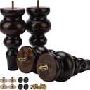 Btowin 4 Pack Large Walnut Turned Wood Furniture Legs with M8 Threaded Hanging Bolts, Mounting Plate and Screws for Sofa, Ottoman, TV Cabinet, Bed