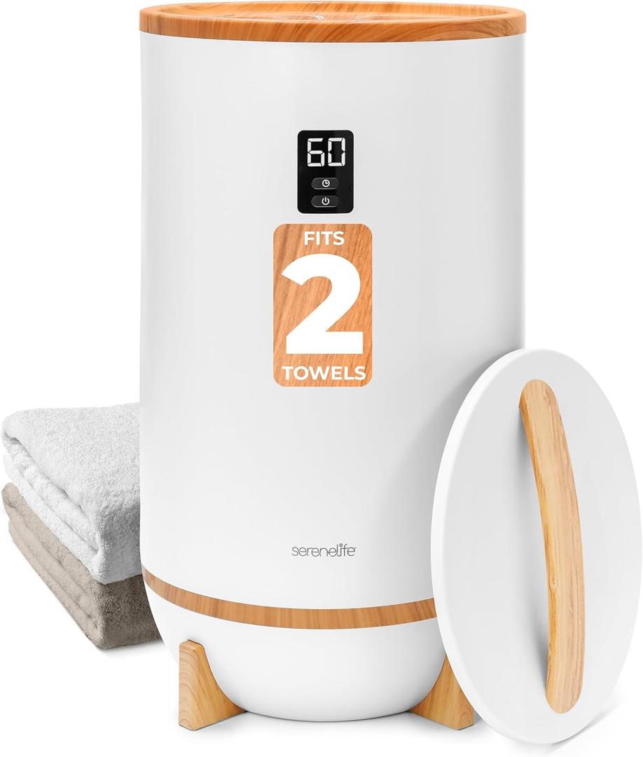 SereneLife Single Touch Towel & Blanket Warmer with Fragrant Disc Holder and LED Ring (Bamboo), Large