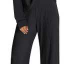 ANRABESS Women 2 Piece Lounge Pajamas Sets Casual Ribbed Knit Long Sleeve Top Pants Matching Set 2025 Fall Outfits Clothes (Medium, Black)