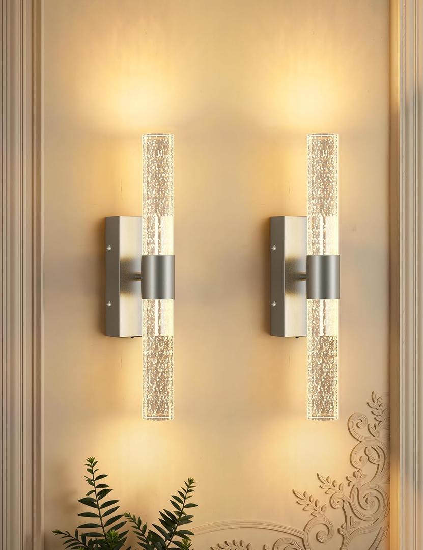 Battery Operated Wall Sconce Set of 2,3CCT Dimmable,10400mAh,Silver Modern Rechargeable Wall Sconce with Remote,Wireless Wall Lights for Bedroom,Living room,Hallway(15.3 inch)