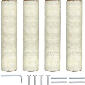4 Pcs Cat Scratching Post Replacement 12in Cat Tree & Tower Scratch Pole Refill Parts with M8 Screws Sisal Rope Cat Furniture Protector