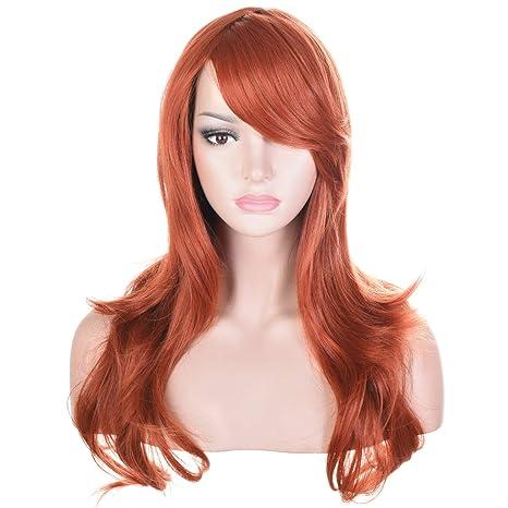 Morvally 23" Long Wig Big Wavy Heat Resistant Synthetic Straight Hair with Bangs for Cosplay Costume Halloween Party (Auburn)