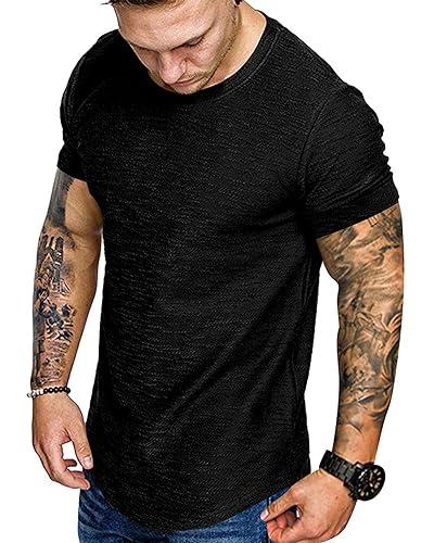 Fashion Mens T Shirt Muscle Gym Workout Athletic Shirt Cotton Tee Shirt Top Black S
