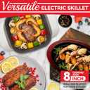 SugarWhisk 8-inch Ceramic Coated Electric Skillet with Lid, Non Stick Skillet Griddle Pan Electric, Rapid Heat Up, 650W, Breakfast Skillet, Kitchen Appliances for Cooking, White