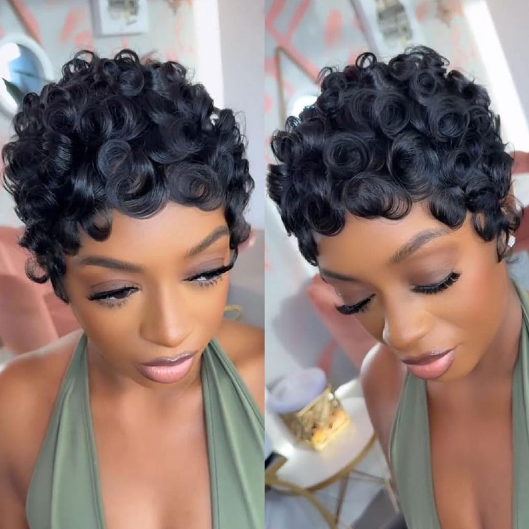 Pixie Cut Wig Human Hair Short Pixie Cut Wigs for Black Women Short Curly Glueless Wig Layered Brazilian Virgin For Women Full Machine Made