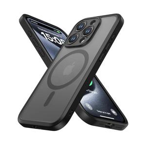 ImpactStrong Magnetic Guard Designed for iPhone 15 Pro Case [Camera Protection] [Military Grade Drop Tested] [Compatible with MagSafe] Slim Translucent Matte Phone Case (6.1") - Black