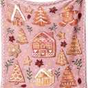 Christmas Throw Blanket for Couch 60x50,Pink Winter Holiday Festival Cute Xmas Gingerbread House Trees Blankets for Woman, Soft Flannel Fleece Blankets for Home Living Room Bed Chair