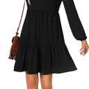 LYANER Women's Long Sleeve Crewneck Ruffle Hem Tunic Dress High Waist Ruffle A Line Tiered Mini Dresses (Black, L)