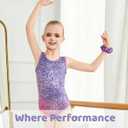Idgreatim 5-10 Years Gymnastics Leotards for Girls Shiny tumbling outfits with Shorts Unitards Biketards (7-8 Years, Sunset Purple)