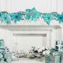 Winlyn 26 Set 3 Style Christmas Glitter Poinsettia Flowers Picks Xmas Tree Ornaments and 2 Rolls 20 Yards Decorative Wired Ribbon for Christmas Tree Wreath Garland (Teal)