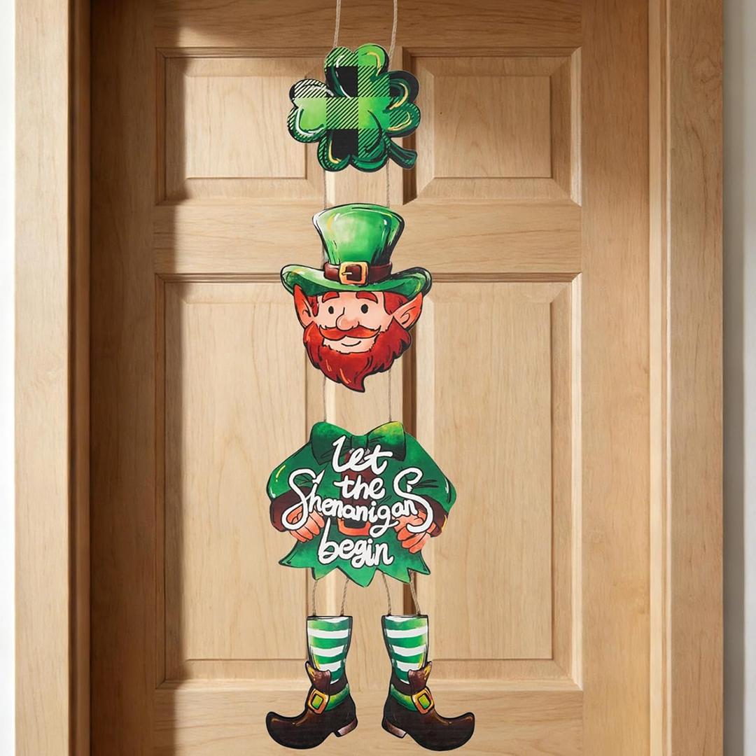 St Patricks Day Decorations - Shamrock Let the Shenanigans Begin Wooden Door Sign Welcome Wall Signs Wreath Sign Hanging for Home Party Outdoor Indoor Decor Gifts 338.7 Inch Inch
