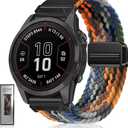 Yeahxing Quickfit-22mm Watch-Bands for Garmin-Fenix 8/7/6/5-Band - Magnetic Clasp Stretchy Braided Replacement Strap for Garmin Fenix-8 47mm/Fenix-7 Pro/Fenix-5 Plus/Fenix-6 Pro, MultipleColors (Denim Blue)