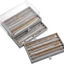 SPAKOWN Necklace Organizer Box, Velvet Necklace Box Holder Tray with Clear Lid Chains Showcase Stackable Necklace Storage for Pendant Bracelet (3 Drawers - Grey)