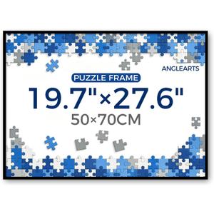 19.7x27.6 Puzzle Frame for 50x70cm Jigsaw Puzzles, Black Aluminum Picture Frame with Plexiglass Front, Horizontal & Vertical Wall Mounting Display