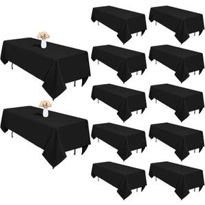 12 Pack Black Tablecloths 60 x 102 Inch Rectangular Table Cloths for Rectangle Tables 6ft, Wrinkle Resistant Black Table Cloth Washable Polyester Fabric for Buffet Wedding Party Banquet