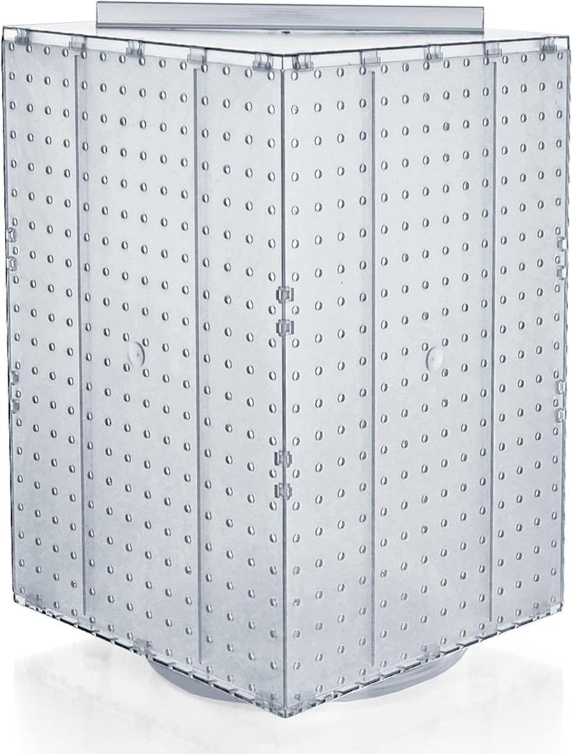 Azar Displays 701414-CLR Rotating Display Stand - 4-Sided Display Racks - Peg Display Carousel (14 W x 14 D x 20 H) - Easy Assemble Revolving Display for Retail - Pegboard Organizer, Clear