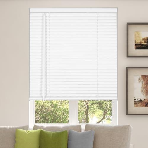 CALYX INTERIORS Room Darkening Vinyl Mini Blinds, Cordless, 1" Slat, 22.5" W x 36" H, White. Inside Mount in Windows 22.75 in. and Greater; Indoor Window Shades CALYX INTERIORS Room Darkening Vinyl Mini Blinds, Cordless, 1" Slat, 22.5" W x 36" H, White. Inside Mount in Windows 22.75 in. and Greater; Indoor Window Shades