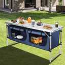 Outdoor Folding Camping Table with Storage Organizer, Portable Aluminum Composite Panel Lightweight Table, 3 Adjustable Height, for Indoor, BBQ, Party, Picnic, Hiking, Blue, 47.2 inches x 27.6 inches x 18.9 inches