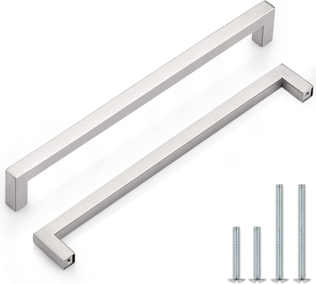 Probrico 10 Pack Square Dresser Pulls Stainless Steel 10" Holes Distance Cabinet Drawer Handles Brushed Nickel 10-1/2 inch Total Length