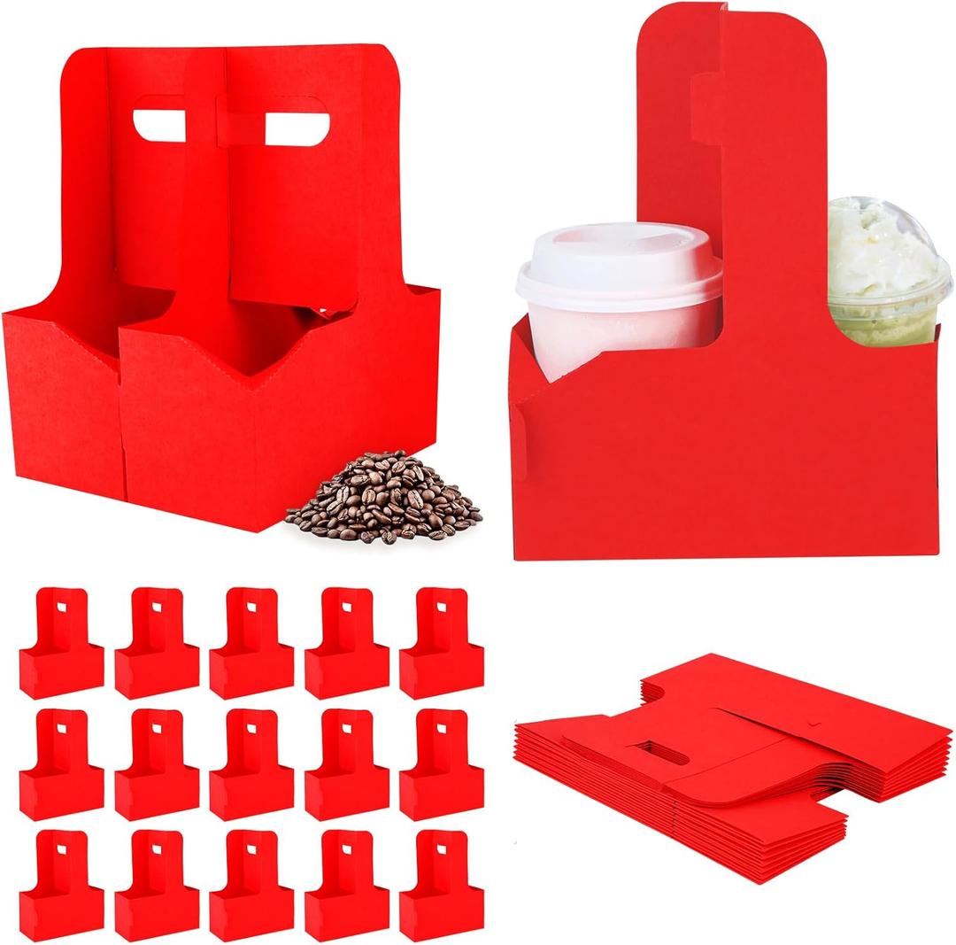 Bodaon 2 Cup Drink Carrier with Handle, 15 Pcs Cardboard Cup Holders, Disposable Drink Carriers for Delivery, Kraft Paper Coffee Cup Holder to Go, Take Out Cup Carriers for Hot/Cold Drinks