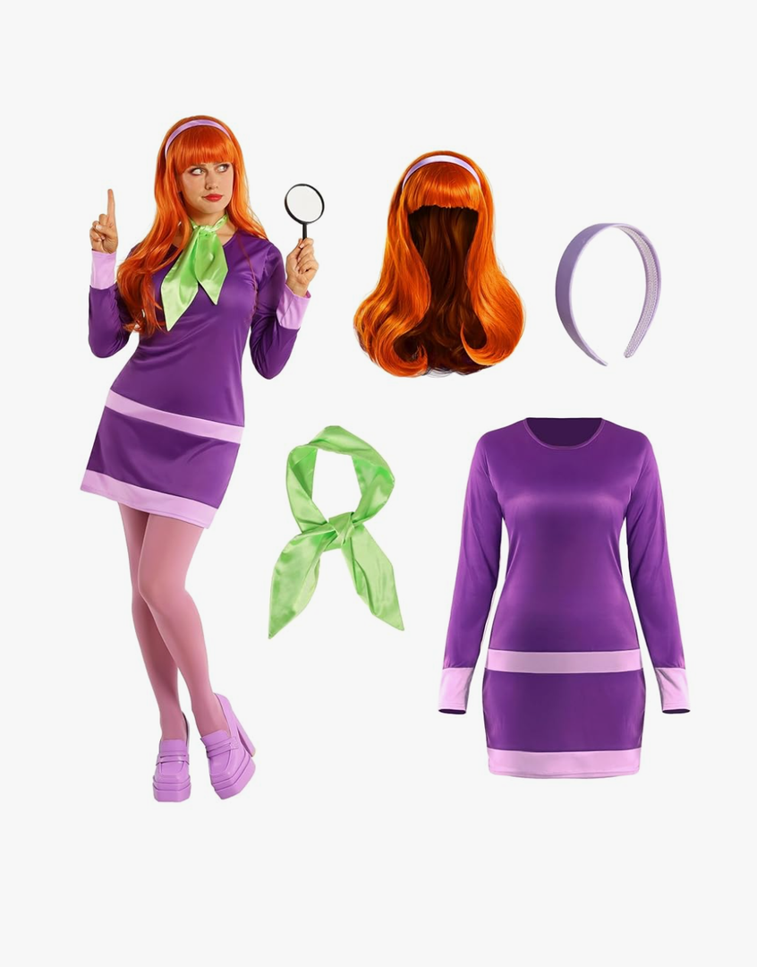 Morph Purple Women's Mystery Solving Detective Costume With Wig 70s Cartoon Character Costumes For Women Detective With Wig XXL