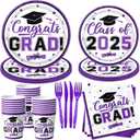 Purple Graduation Decorations Dinnerware Set, Class of 2025 Graduation Plates and Napkins, Graduation Plates and Cups and Napkins Set for Congrats Grad Party Decorations, Serve 25