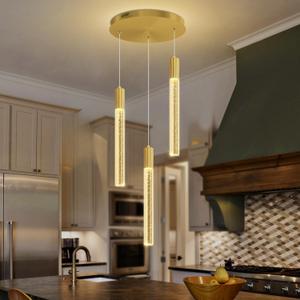 LED Modern Bubble Crystal Pendant Light for Kitchen Island Dining Room Living Room Foyer Remote Dimmable Gold Hanging Ceiling Fixture