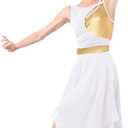 Liturgical Praise Dance Dresses for Women Adult Lyrical Dance Dress Modern Contemporary Costumes Worship Sleeveless Metallic Color Block Irregular Hem Chiffon Flowy Midi Dress Dancewear White XS