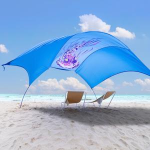 Beach Wind-Powered Shade Canopy, Portable Sun Shelter Tent, UPF 50+ UV Protection, Lightweight, Easy Set Up, 150 Sq. Ft. of Shade for up to 6 People, Regatta Jellyfish