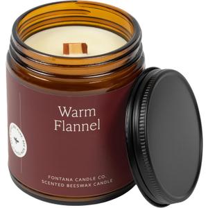 Fontana Candle Co Wood Wick Beeswax Jar Candle, Warm Flannel Made Safe with Coconut Oil & Pure Essential Oils 35+ Hrs Clean Burn, Long Lasting and Non-Toxic Candles for Home & Room Dcor
