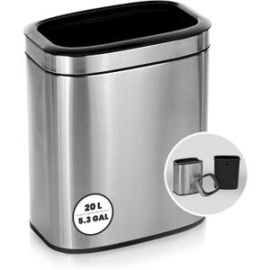 Alpine Stainless Steel Open Top Trash Can 5 Gallon - 20L Garbage Can for Kitchen, Bathroom, Office & More with Removable Bin, Brushed Nickel Finish, Space-Saving Slim Modern Design