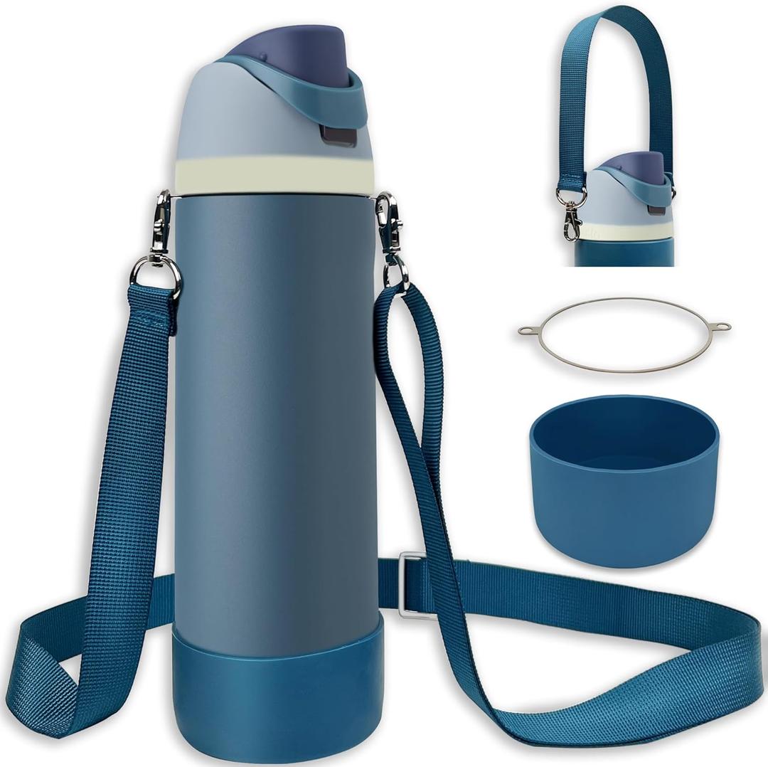Silicone Boot Set for Owala Water Bottle 24 oz, 32 oz, 40 oz - Includes Non-Slip Sleeve, Shoulder Strap & Handle Strap, Perfect Owala Accessories, Fits Owala Tumbler, Owala FreeSip, Candy Coated (Denim)