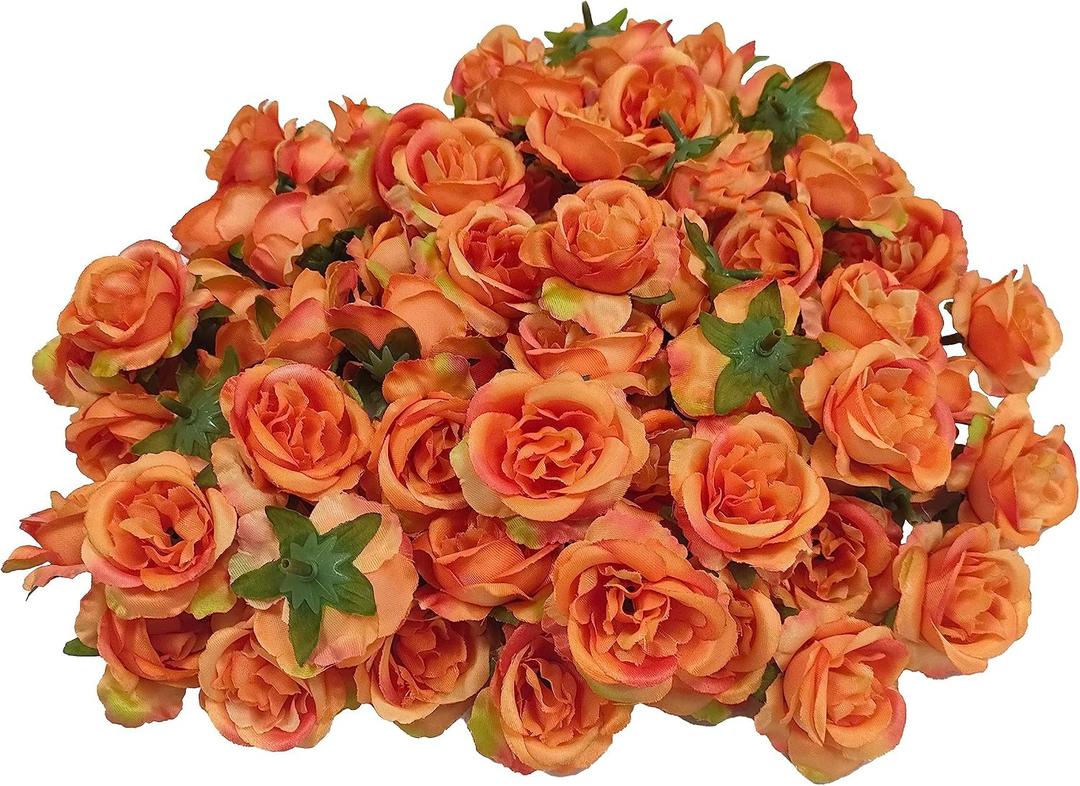 2.2''Artificial Satin Orange Rose Flower Heads,80Pcs Silk Sunset Red Rose Heads Bulk,Fake Flower No Stem for DIY Flower Well,Artificial Stemless Rose Flower Heads for DIY Crafts Bouquet (80, Orange)