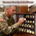 Wooden Challenge Coin Holder Display Case 16"x13", Large Coin Shadow Box with Clear Acrylic Door, Thoughtful Military Retirement Gift for Veterans, Law Enforcement & Coin Collectors