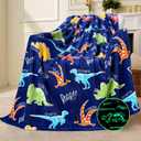 Joiedomi Glow in The Dark Blanket Dinosaur Toys for Kids 3-5 Dinosaur Gifts Toys for Age 2 3 4 5 6 7 8 9 10 11 12 Year Old, Soft Cozy Flannel Kids Throw Blanket, Birthday 50"60"