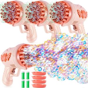 4 Pack Wedding Bubble Guns 32 Holes with Light, Bottles Solution, Romantic Bubble Maker for Outdoor Ceremony, Wedding Party Favors, Photo Props, Reception Entertainment (Pink)