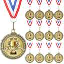 XunYee 12 Sets Champion Awards Medals for Football Baseball Soccer Basketball Softball Player Team MVP Champion Gift with Neck Ribbons