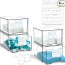 4 Pack Laundry Room Organization and Storage Containers with Labels, Stackable Clear Plastic Storage Drawers for Dryer Sheet Holder, Laundry Pods Container, Laundry Room Decor for Organizing