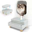 Elevated Cat Ramp for Litter Box, 2 Steps Cat Pedal Step Stool with Wooden Base, Detachable Double Layered Cats Litter Trapper, Suitable for Small&Elderly Cats, Non-Slip(Grey)