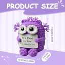 Funny Crochet Cat, Positive Emotional Support Cat Crochet Animals, Cheer Up Inspirational Birthday Gifts for Coworker Men Women Friends Employee, Office Accessories Desk Decor, Purple