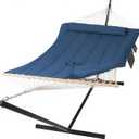 SUNCREAT Double Portable Rope Hammock with Stand Included, Outdoor Two Person Hammock with Polyester Pad, Navy