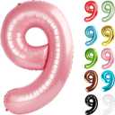 Pearlescent Pink Number 9 Balloon 40 Inch, 9 Balloon Number, 9th Birthday Decorations, Pearlescent Pink Party Supplies for Boys Girls
