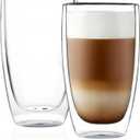 CNGLASS Double Wall Thermo Glass Cup 13.5 oz,Insulated Glass Coffee Set of 2