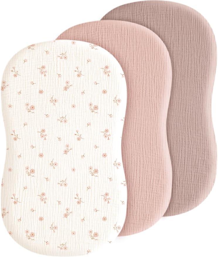 Coreeky Baby Bassinet Sheets 3 Pack for Boys & Girls, Soft Breathable Muslin Cotton Bassinet Mattress Cover, Universal Fit for Hourglass, Oval, and Rectangle Mattress (Daisy Petal)