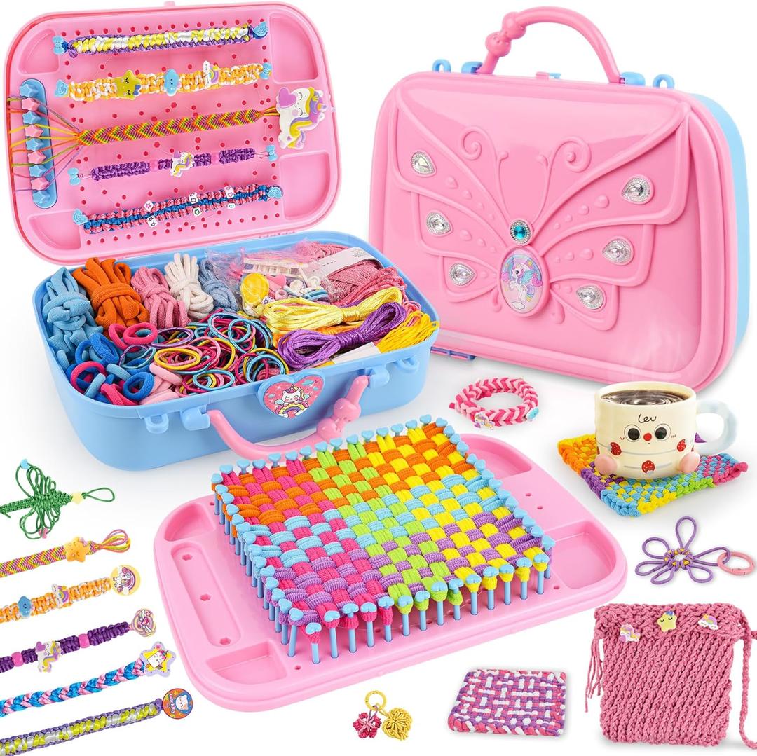 6-in-1 Friendship Bracelet Making Kit,Weaving Loom Kit Toys, 500+ Pcs Craft Kits For Kids,A multi-functional Weaving loom that can be used to make Bracelet, potholder, pendants, bags, hats and scarves (pink)