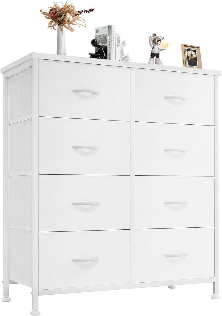 Sweetcrispy 8 Drawer Fabric White Dresser for Bedroom, Tall Double Dresser, 11.8"D x 30.9"W x 36.4"H