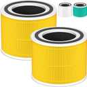 240 Replacement Filter Compatible with 240 Air Purifier, 3-in-1 High-Efficiency Filtration with Activated Carbon for Air Pollutants, Odor and Smoke, 2 Pack, Yellow