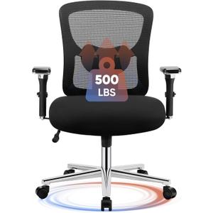 DUMOS Big and Tall Office Desk Chair with Lumbar Support, 500lbs Heavy Duty Mesh Ergonomic Computer Chair with 4D Armrest and Wide Comfy Seat, Swivel Wheels for Adult, Black, 1 pack